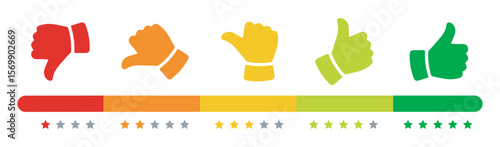 Set of Excellent feedback rating. Excellent, good, average, poor, thumb. Rating thumb icon set. Customer satisfaction level meter. 