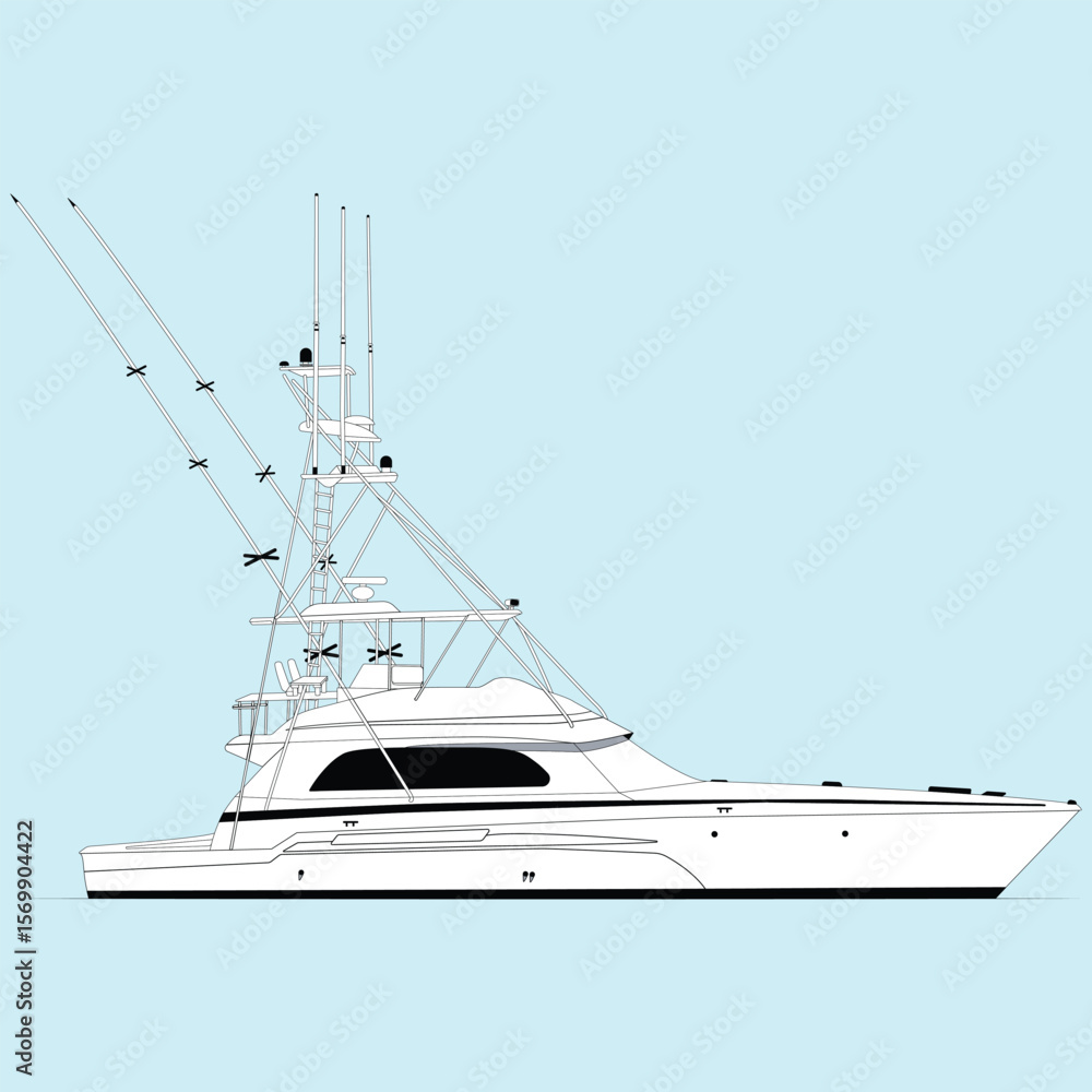Naklejka premium Boat Vector Line Art Illustration