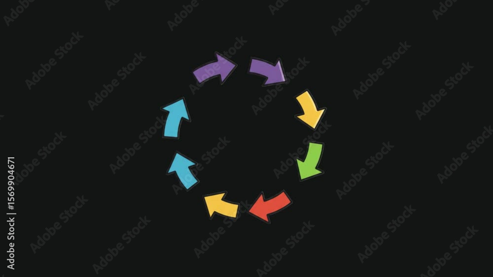 Colorful arrows in a circular motion on black background Colorful arrows in a circular motion on black background