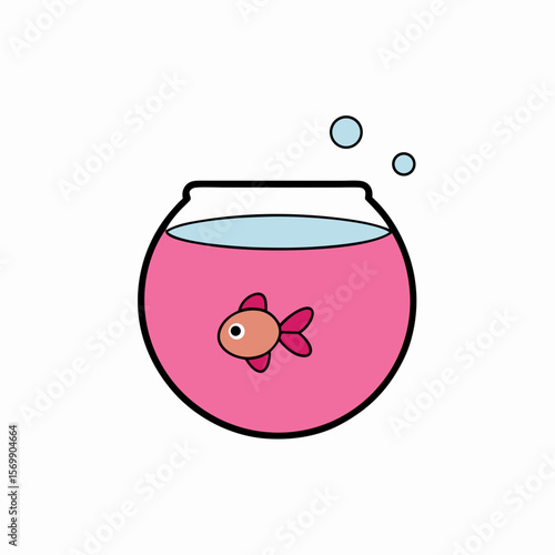 Pink Fishbowl with Happy Goldfish and Bubbles Vector