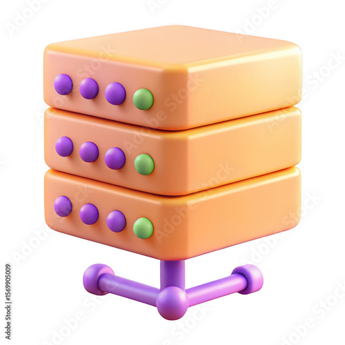 Plakat 3D server rack icon, database hosting illustration, data storage infrastructure concept, computer network symbol for web design isolated on Transparent Background