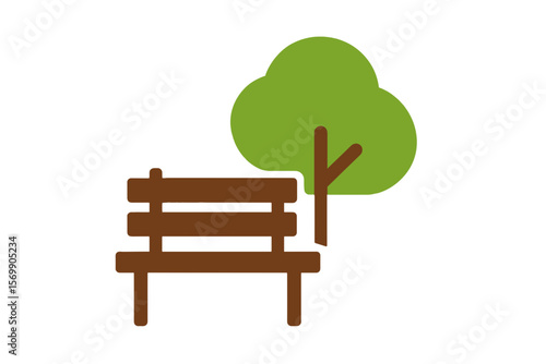 Vector Illustration of a Park Bench and Tree Icon