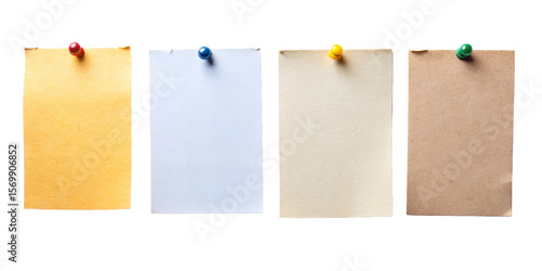 Notes pinned colorful paper transparent background