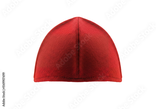 Red zucchetto hat with central seam on a black background