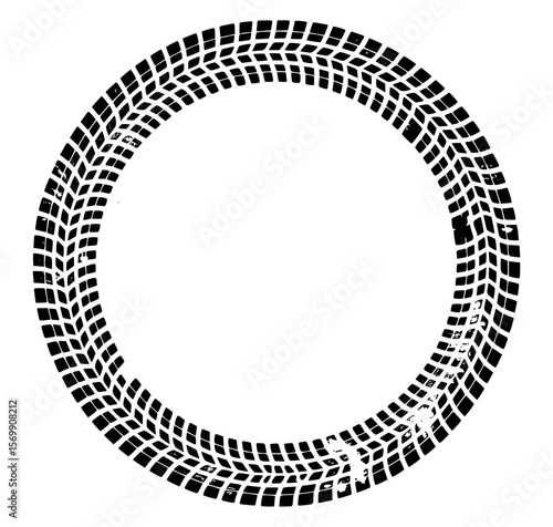 Black tire track circular pattern graphic design vector