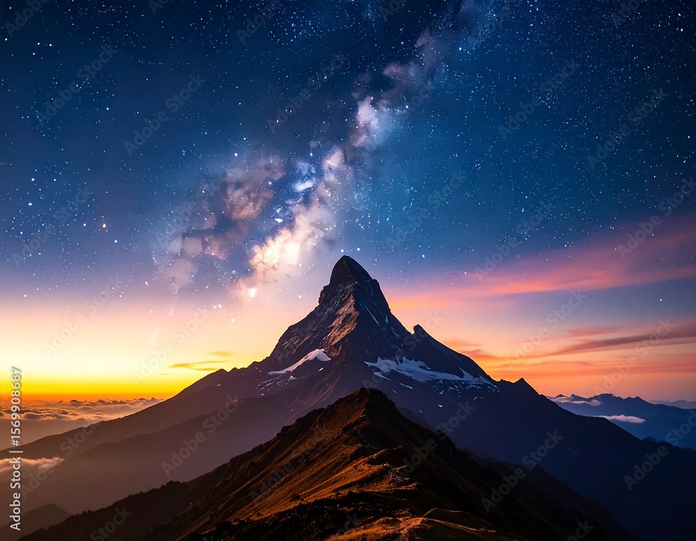 Fototapeta premium Majestic mountain peak under a starry sky