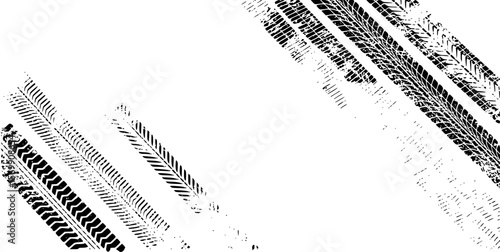 Black tire tracks on white background abstract design tread grunge
