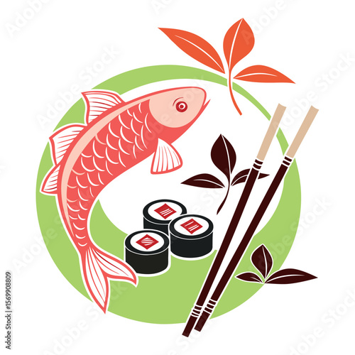 Set of Japanese sushi rolls. Eastern cuisine.