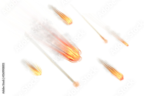 Photos Meteorite effects burn in the atmosphere, fireballs crash, fire ignites,