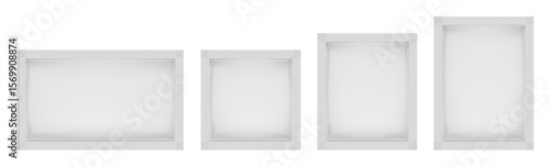 Set of white sachets in various shapes and sizes. Square and rectangular, vertical and horizontal. Cosmetic samples, skincare products, food supplements, tea bags, or single-use items