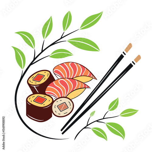 Set of Japanese sushi rolls. Eastern cuisine.