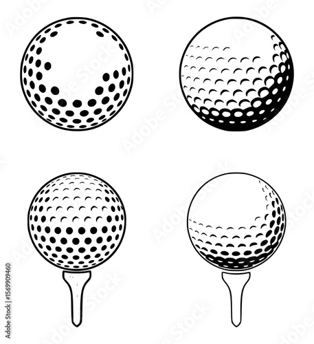 Golf balls and tees black and white graphic design elements sport game
