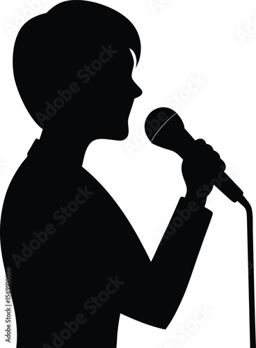black silhouette of a person speaking into mic on .eps