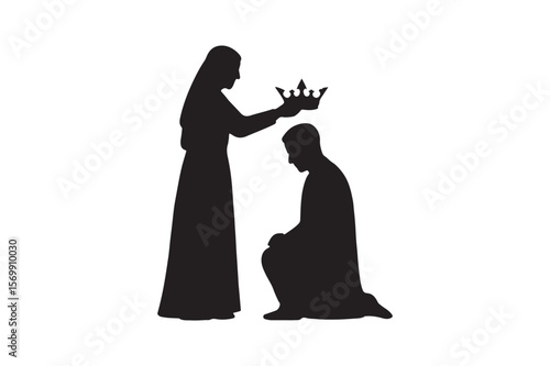Crowning ceremony silhouette vector art illustration on white background