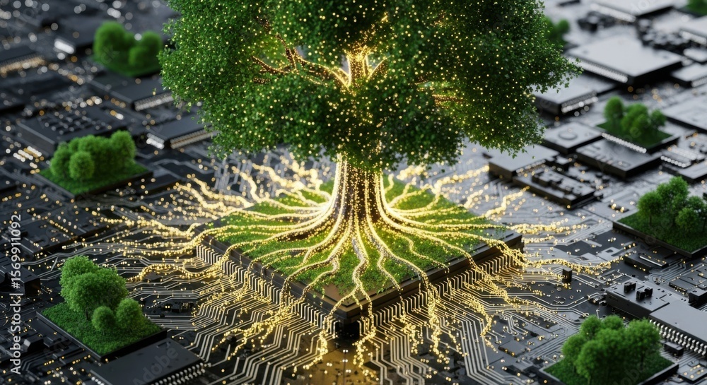Fototapeta premium Digital Ecosystem Growth Fueled by Green Technology Innovation