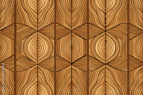 Abstract Wood Grain Pattern with Geometric Shapes in Brown and Black