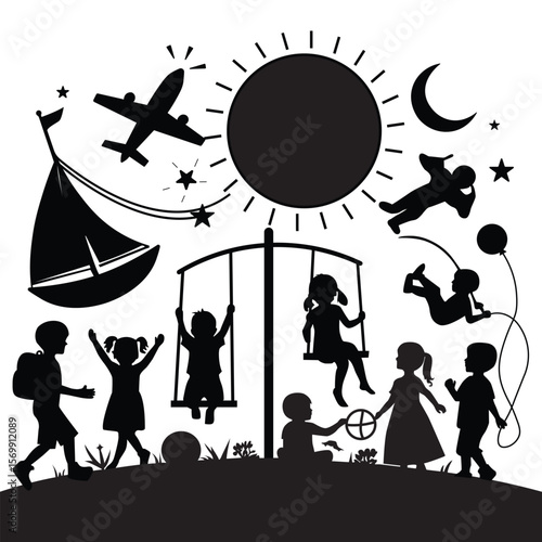 children playing vector illustration silhouette on a white background1