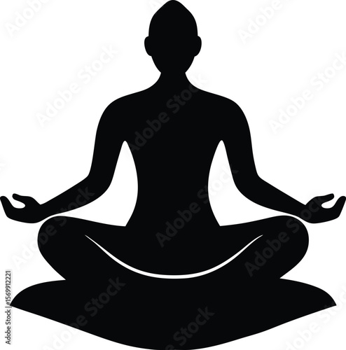 black silhouette of a yogi sitting on cushion on w.eps