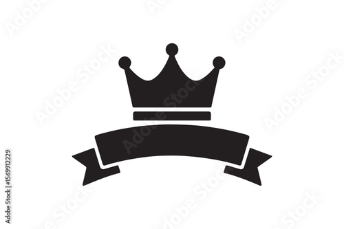 Ribbon banner under crown silhouette vector art illustration on white background