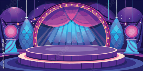 Purple Stage Show Setup with Circular Platform and Jewel Accents