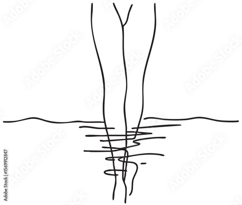 legs sticking out of the water. Line sketch