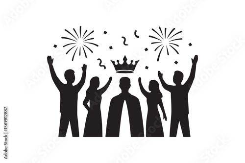 Silhouette of royal celebration vector art illustration on white background