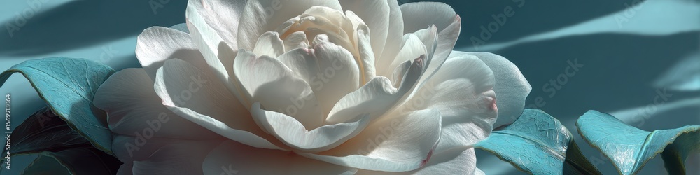 Obraz premium Close-up of a delicate white camellia flower.