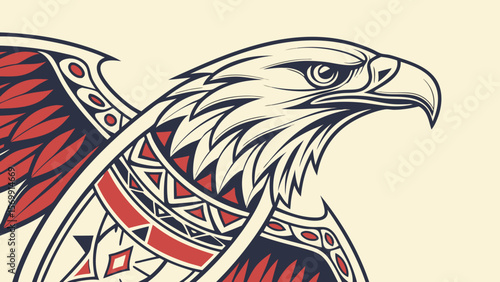 Detailed eagle head vector illustration with native american tribal design elements art vector graphic design