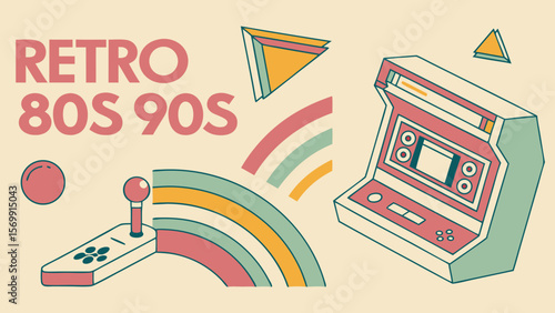 Retro gaming arcade machine vector illustration for vintage games and entertainment design asset resource use