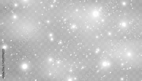 Heavy snowstorm background with flying snowflakes. Transparent winter overlay with white flake elements for festive compositions and cold atmosphere effects.