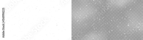 Realistic falling snow with white flakes in the air. Snowy texture on transparent background for creating winter mood, overlays, or festive effects.