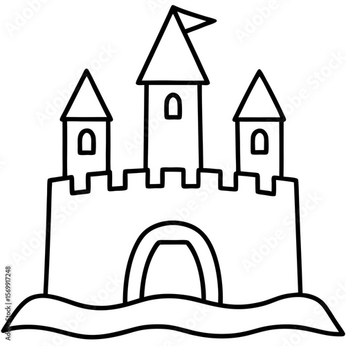 Sandcastle simple shape line art vector illustration 
