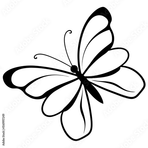 Single butterfly flying line art vector illustration 