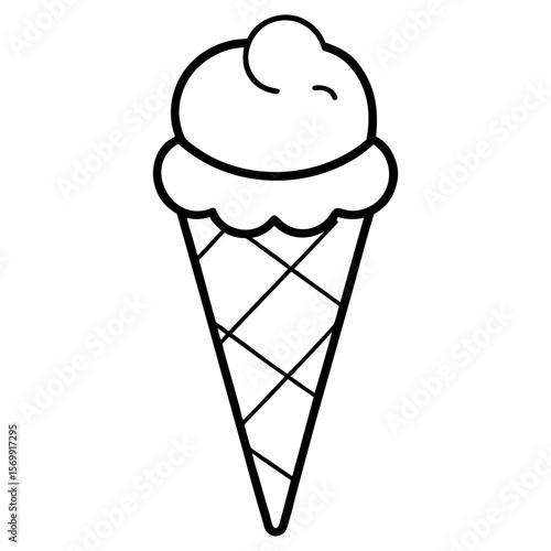 Single ice cream cone line art vector illustration 