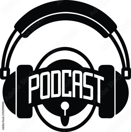 black silhouette of podcast logo with headphones o.eps