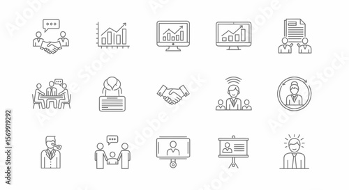Streamlined Business Collaboration A Collection of Professional Line Icons for Presentations, Websites, and Marketing Materials