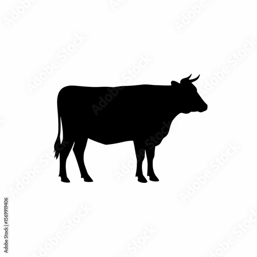 Silhouette of a Cow A Simple Black and White Illustration of a Bovine Animal