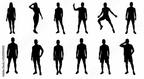 Collection of Diverse Human Silhouettes Full Body Poses for Design Projects, Illustrations, and Presentations