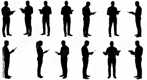 Collection of Diverse Silhouettes People Reading Books, Notebooks, and Tablets – Ideal for Educational, Business, and Publication Designs