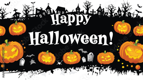WebSpooky Halloween night with scary pumpkins, bats, and a dark, eerie tree silhouette – a perfect autumn horror illustration