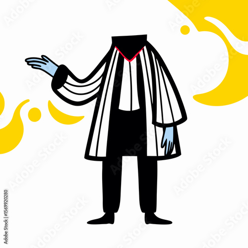 Headless Person in Striped Coat Gesturing, Abstract Illustration