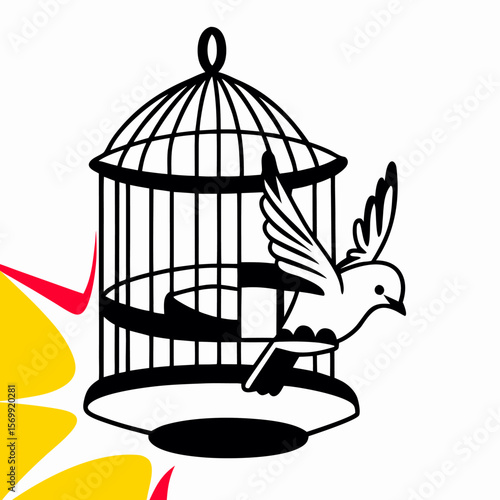 Bird Escaping Cage Freedom Illustration Graphic