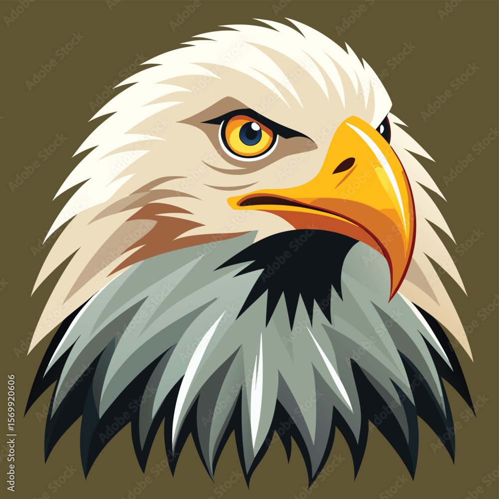 Fototapeta premium American bald eagle vector portrait with piercing eye on a red background