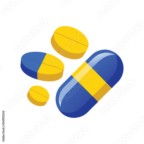 Blue and Yellow Pills: Medication, Healthcare, and Pharmaceutical Treatment Concept
