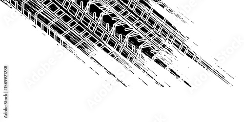 Auto tire tread grunge element. Car and motorcycle tire pattern, wheel tyre tread track. Black tyre print. Vector background.
