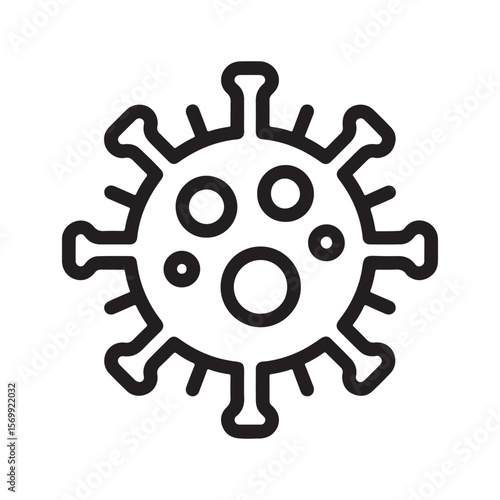 Simple black line art illustration of a virus.
