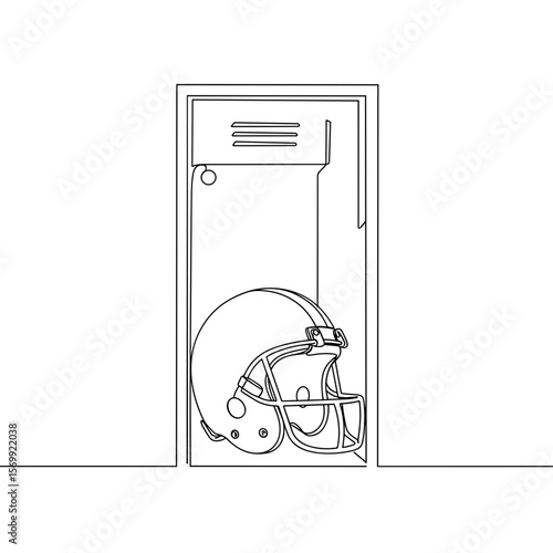 Football helmet in locker illustrated in minimalist style  