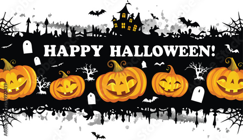 WebSpooky Halloween night with scary pumpkins, bats, and a dark, eerie tree silhouette – a perfect autumn horror illustration