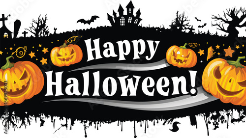 WebSpooky Halloween night with scary pumpkins, bats, and a dark, eerie tree silhouette – a perfect autumn horror illustration