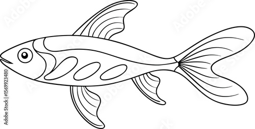 Minimal Guppy Fish Line Drawing Vector for Aquatic Designs